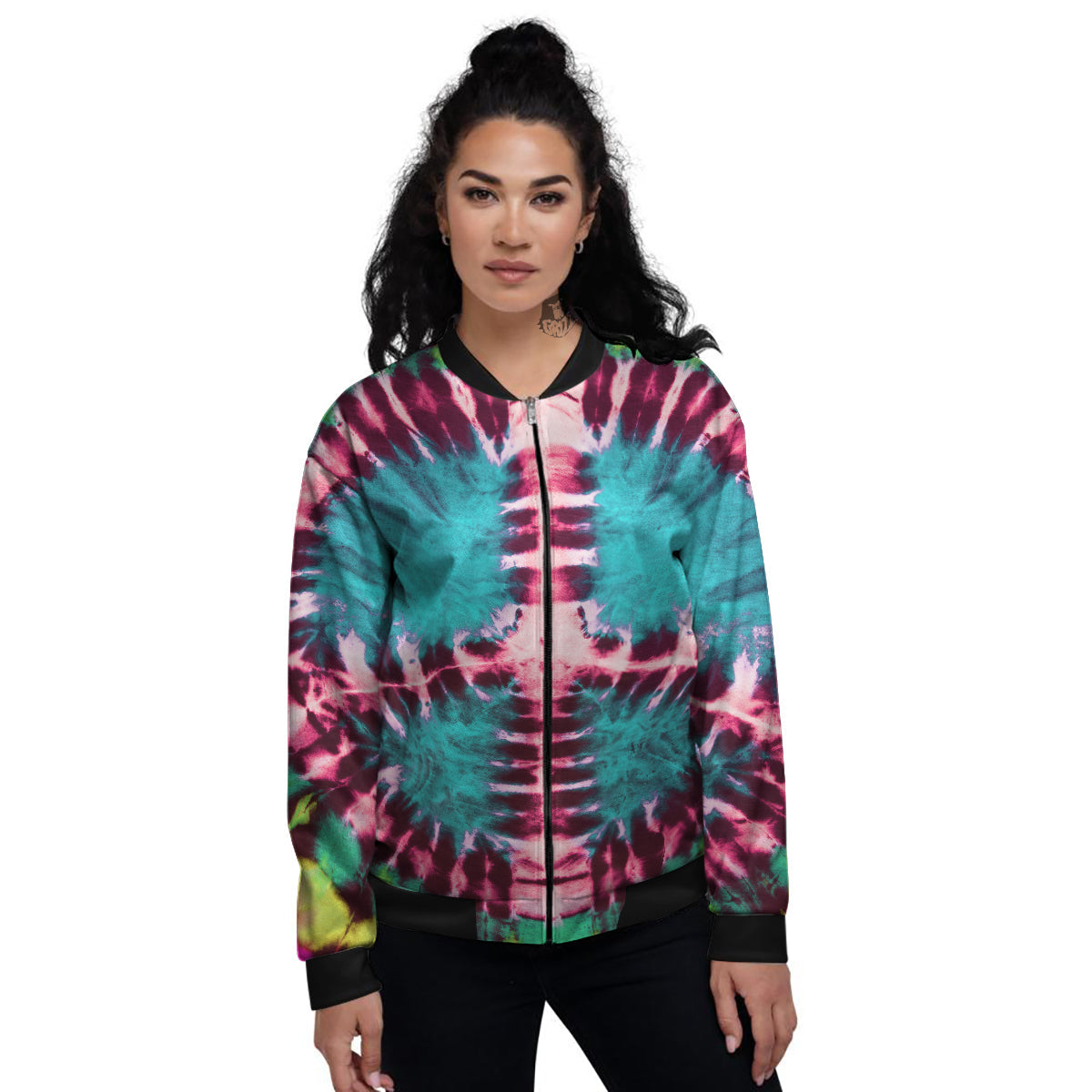 Tie Dye Peace Sign Print Women's Bomber Jacket-grizzshop