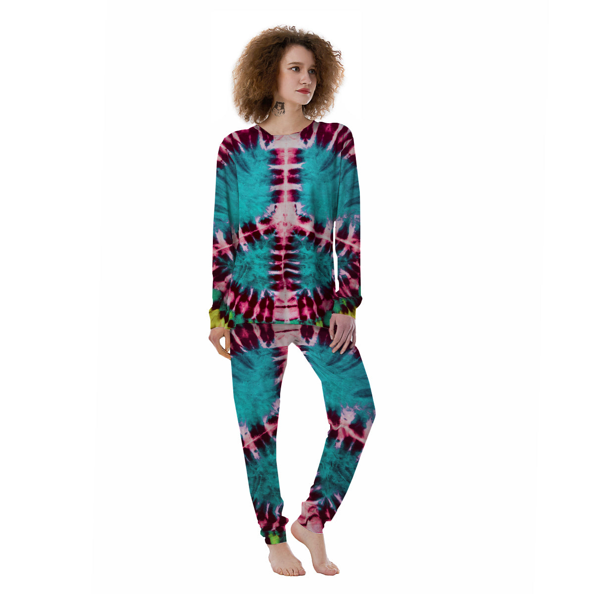 Tie Dye Peace Sign Print Women's Pajamas-grizzshop