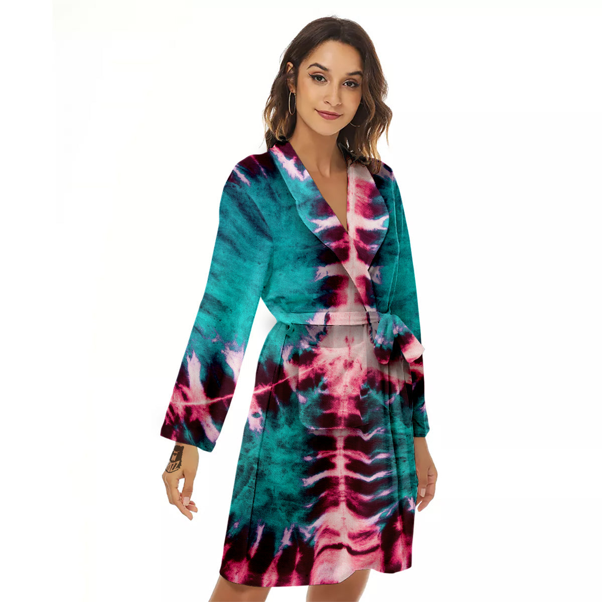 Tie Dye Peace Sign Print Women's Robe-grizzshop