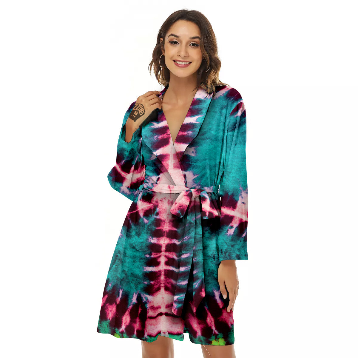 Tie Dye Peace Sign Print Women's Robe-grizzshop