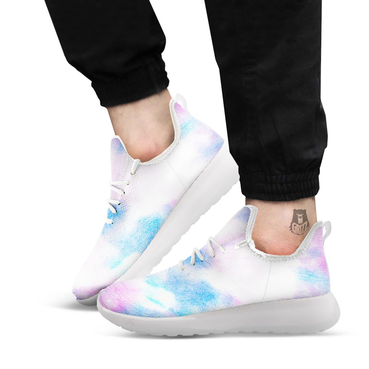 Tie Dye Pink And Teal Print White Athletic Shoes-grizzshop