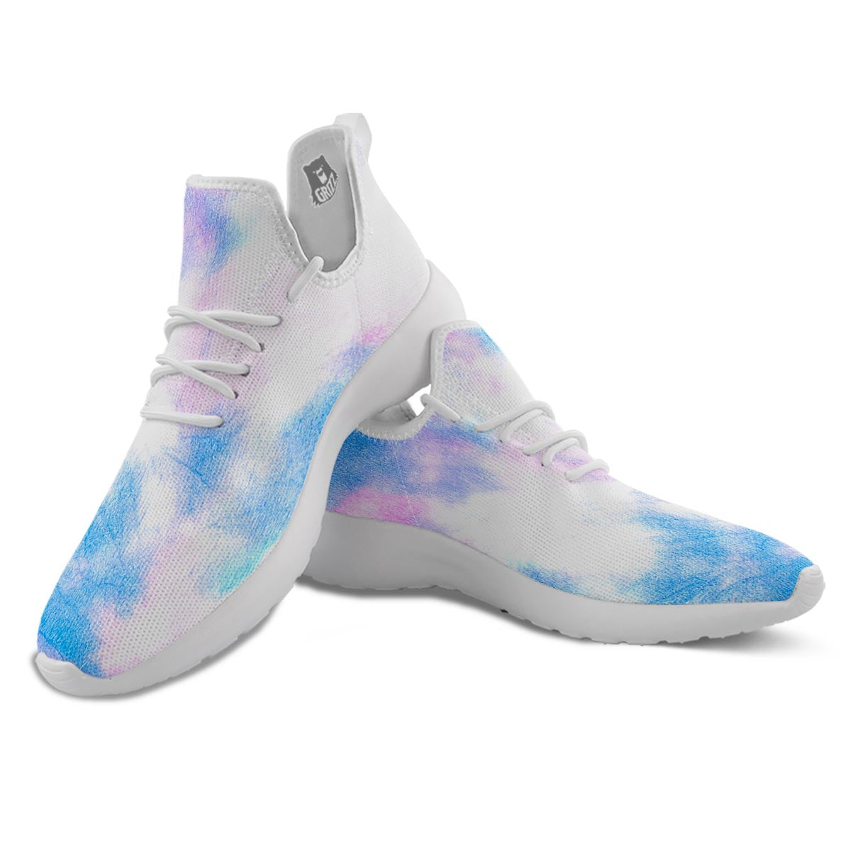 Tie Dye Pink And Teal Print White Athletic Shoes-grizzshop