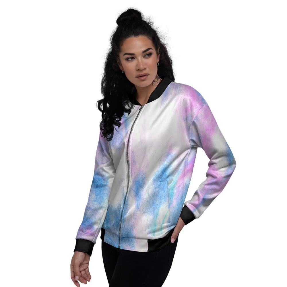 Tie Dye Pink And Teal Print Women's Bomber Jacket-grizzshop