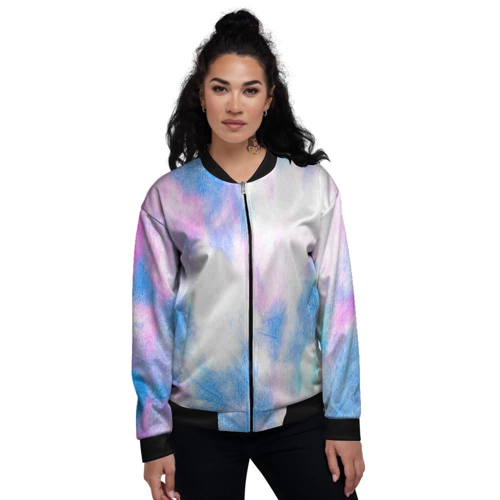 Tie Dye Pink And Teal Print Women's Bomber Jacket-grizzshop