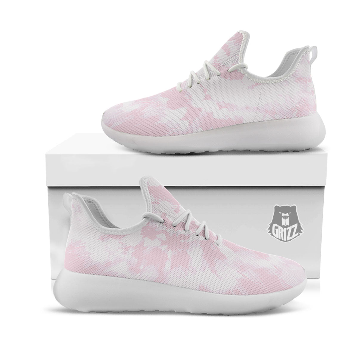 Tie Dye Pink Print White Athletic Shoes-grizzshop