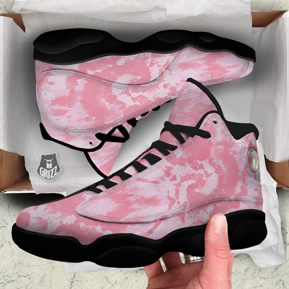 Tie Dye Pink Shibori Print Black Basketball Shoes-grizzshop
