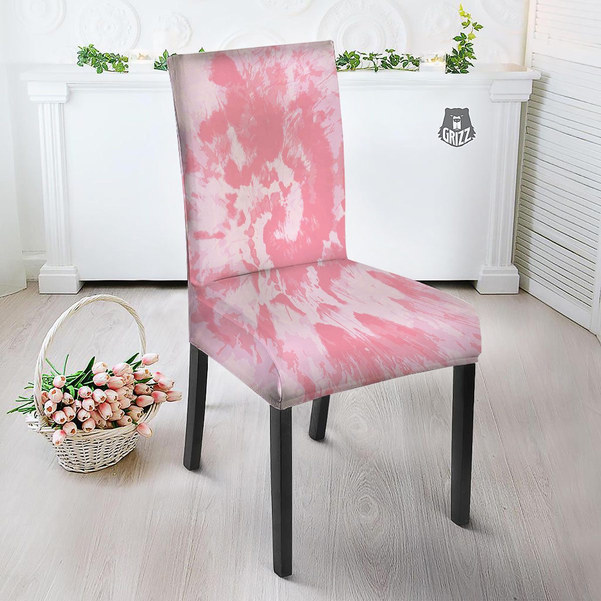 Tie Dye Pink Shibori Print Dining Chair Slipcover-grizzshop