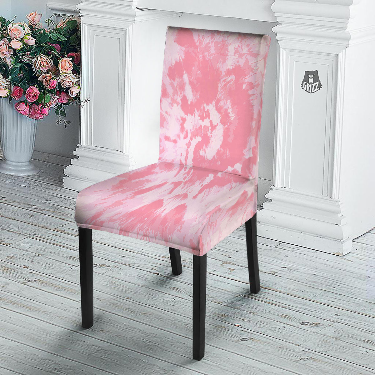 Tie Dye Pink Shibori Print Dining Chair Slipcover-grizzshop