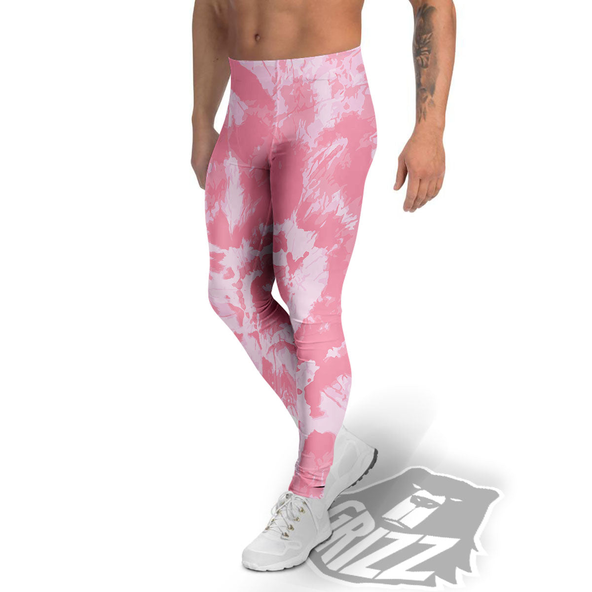 Tie Dye Pink Shibori Print Men's Leggings-grizzshop