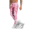 Tie Dye Pink Shibori Print Men's Leggings-grizzshop