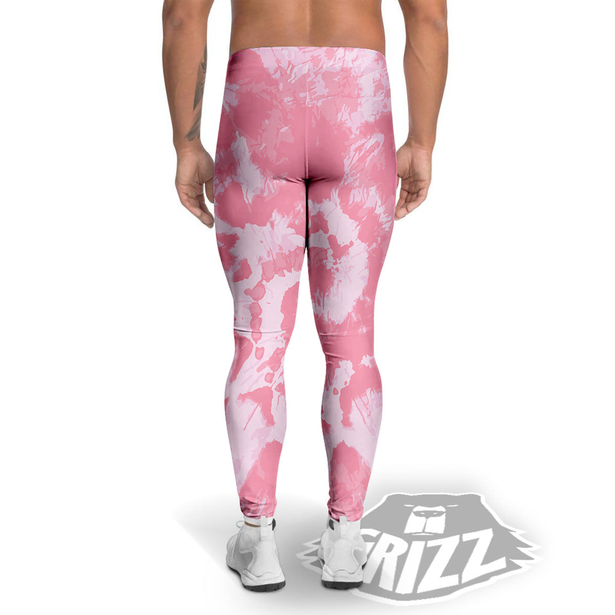 Tie Dye Pink Shibori Print Men's Leggings-grizzshop