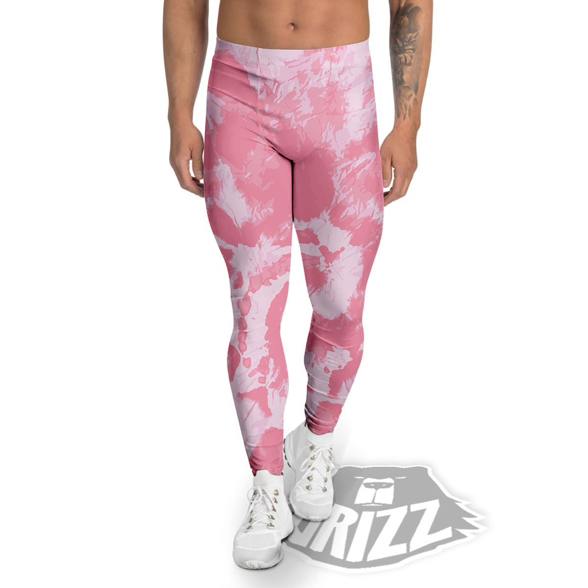 Tie Dye Pink Shibori Print Men's Leggings-grizzshop