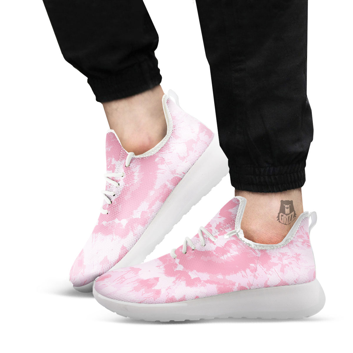 Tie Dye Pink Shibori Print White Athletic Shoes-grizzshop