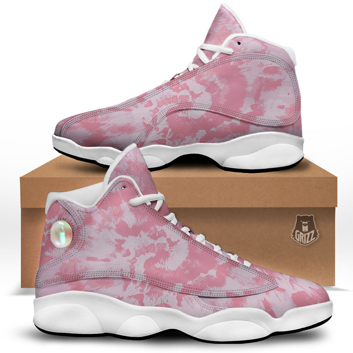 Tie Dye Pink Shibori Print White Basketball Shoes-grizzshop