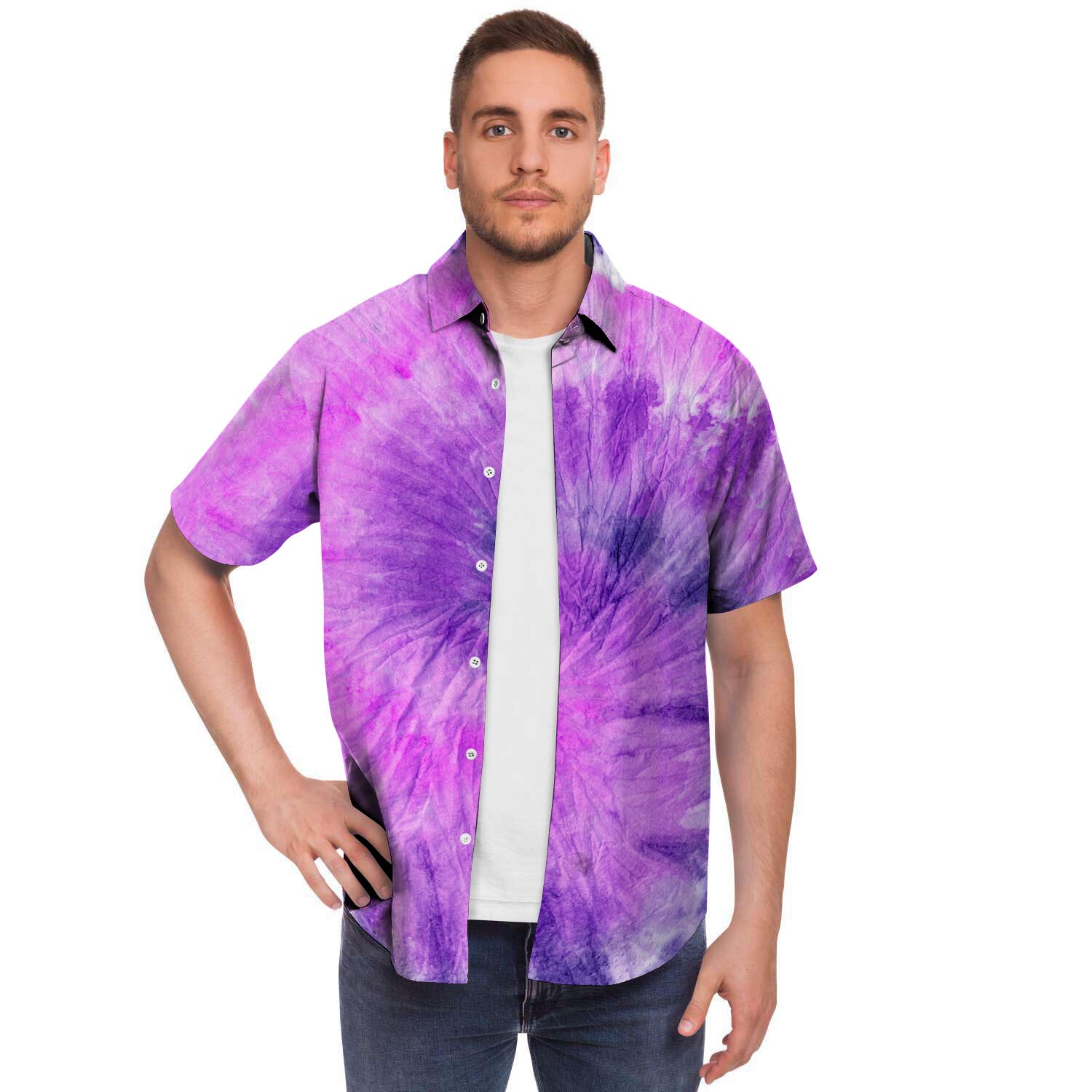 Tie Dye Purple Men's Short Sleeve Shirt-grizzshop