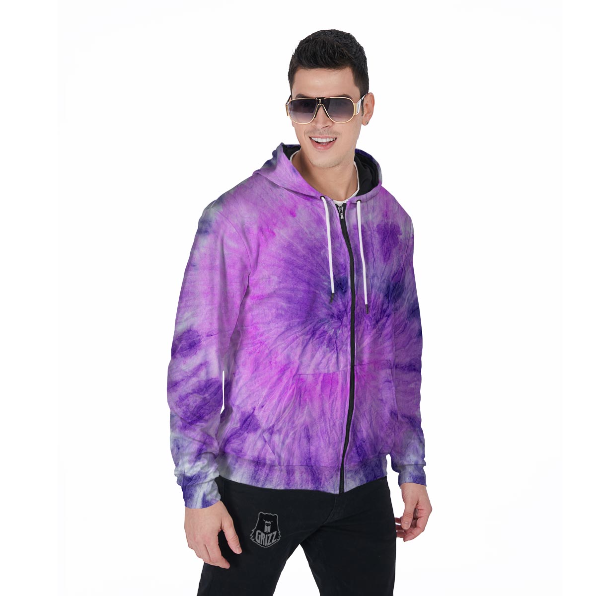 Tie Dye Purple Men's Zip Up Hoodie-grizzshop