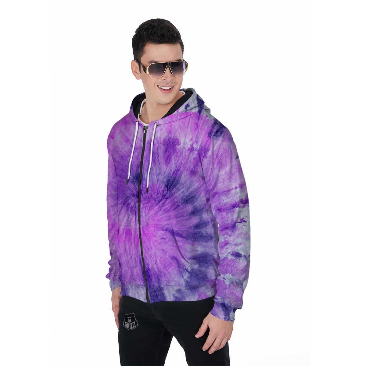 Tie Dye Purple Men's Zip Up Hoodie-grizzshop
