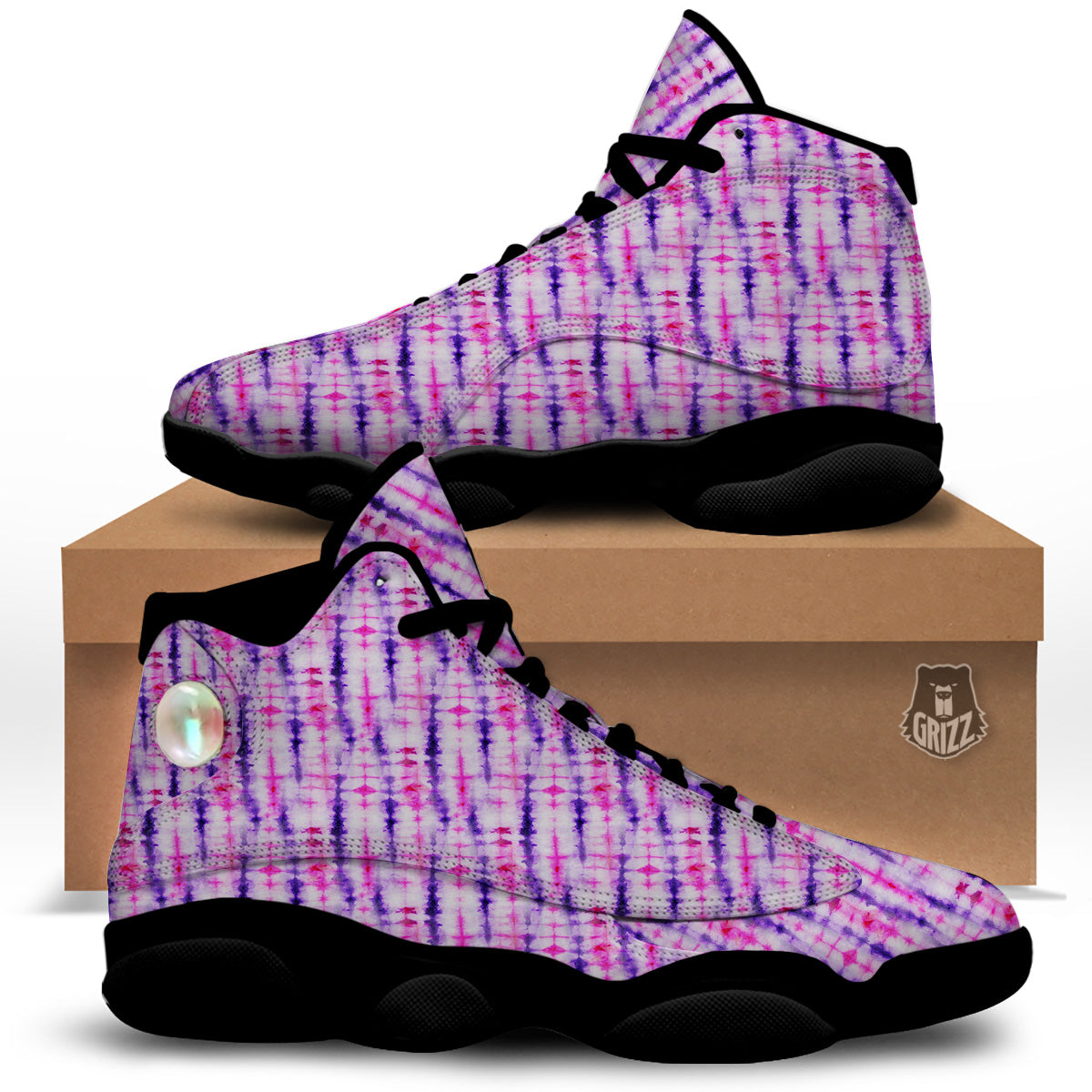 Tie Dye Purple Pink Print Pattern Black Basketball Shoes-grizzshop