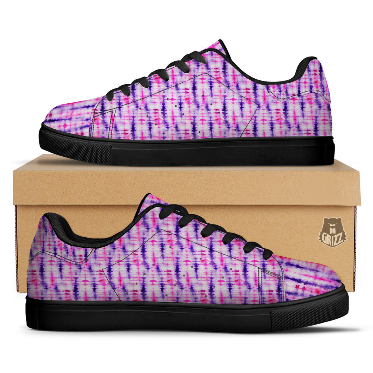 Tie Dye Purple Pink Print Pattern Black Low Top Sneakers-grizzshop