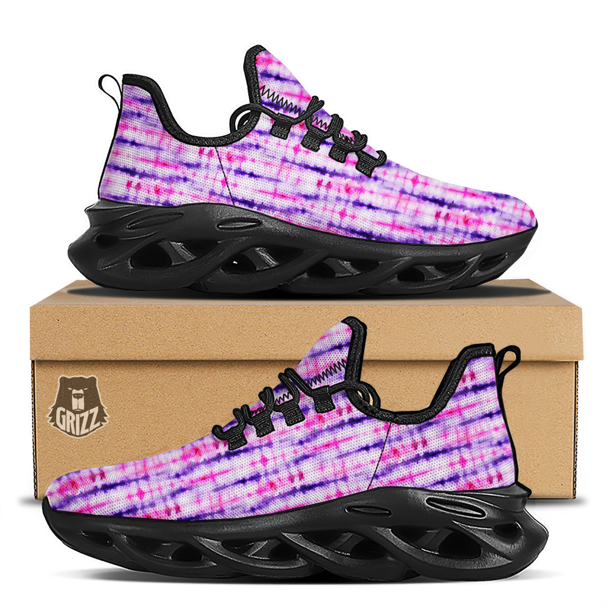 Tie Dye Purple Pink Print Pattern Black Running Shoes-grizzshop