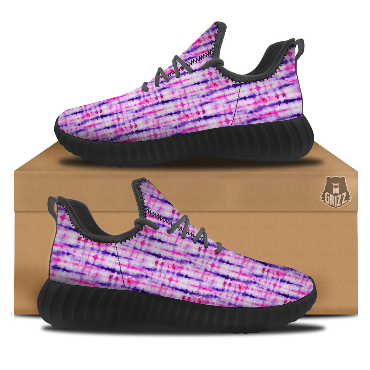 Tie Dye Purple Pink Print Pattern Black Walking Shoes-grizzshop