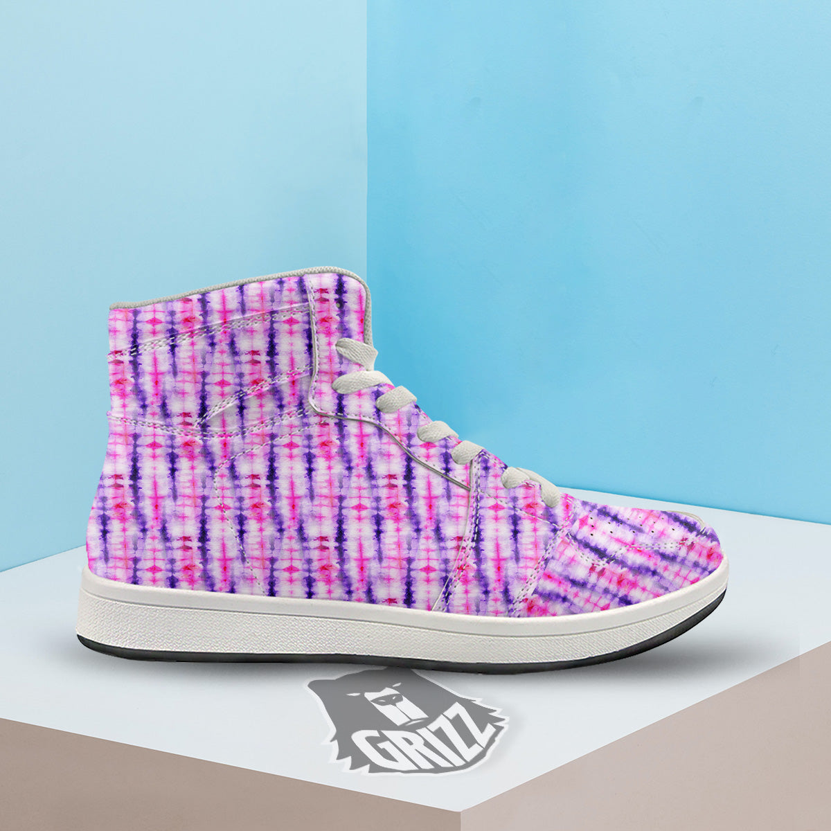 Tie Dye Purple Pink Print Pattern High Top Sneakers-grizzshop
