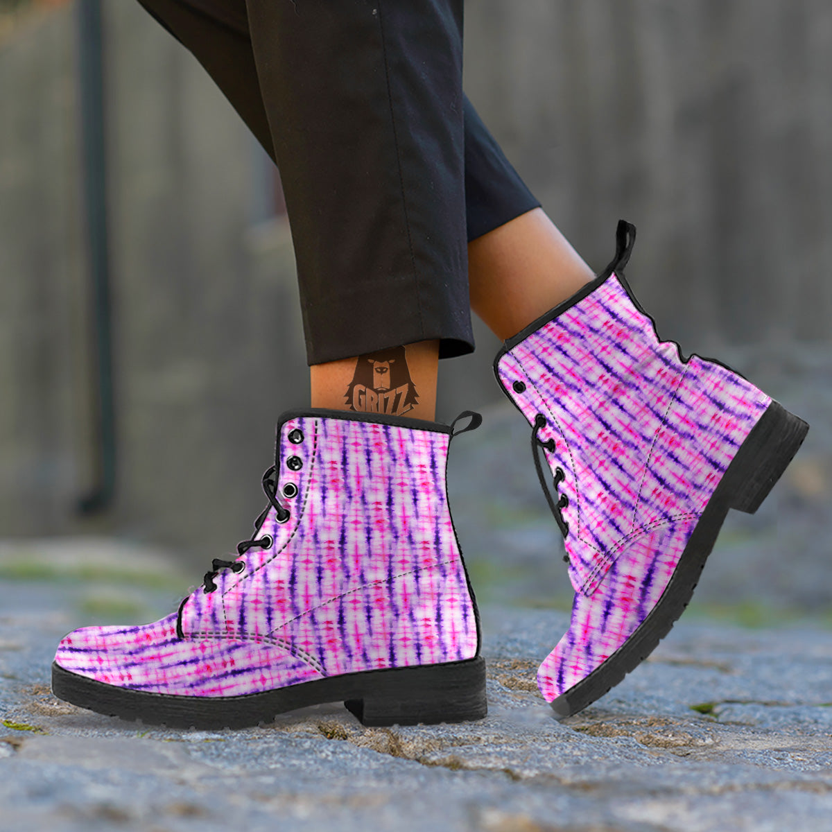 Tie Dye Purple Pink Print Pattern Leather Boots-grizzshop