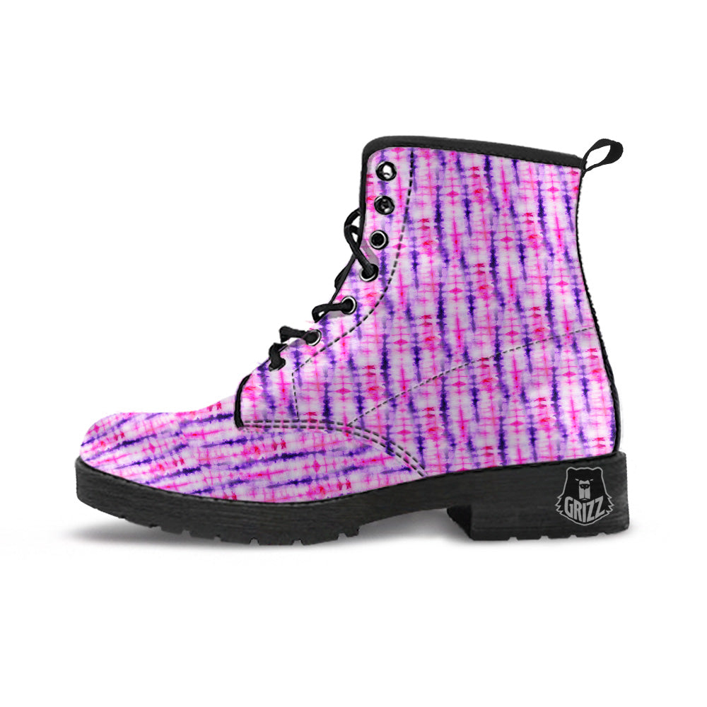 Tie Dye Purple Pink Print Pattern Leather Boots-grizzshop