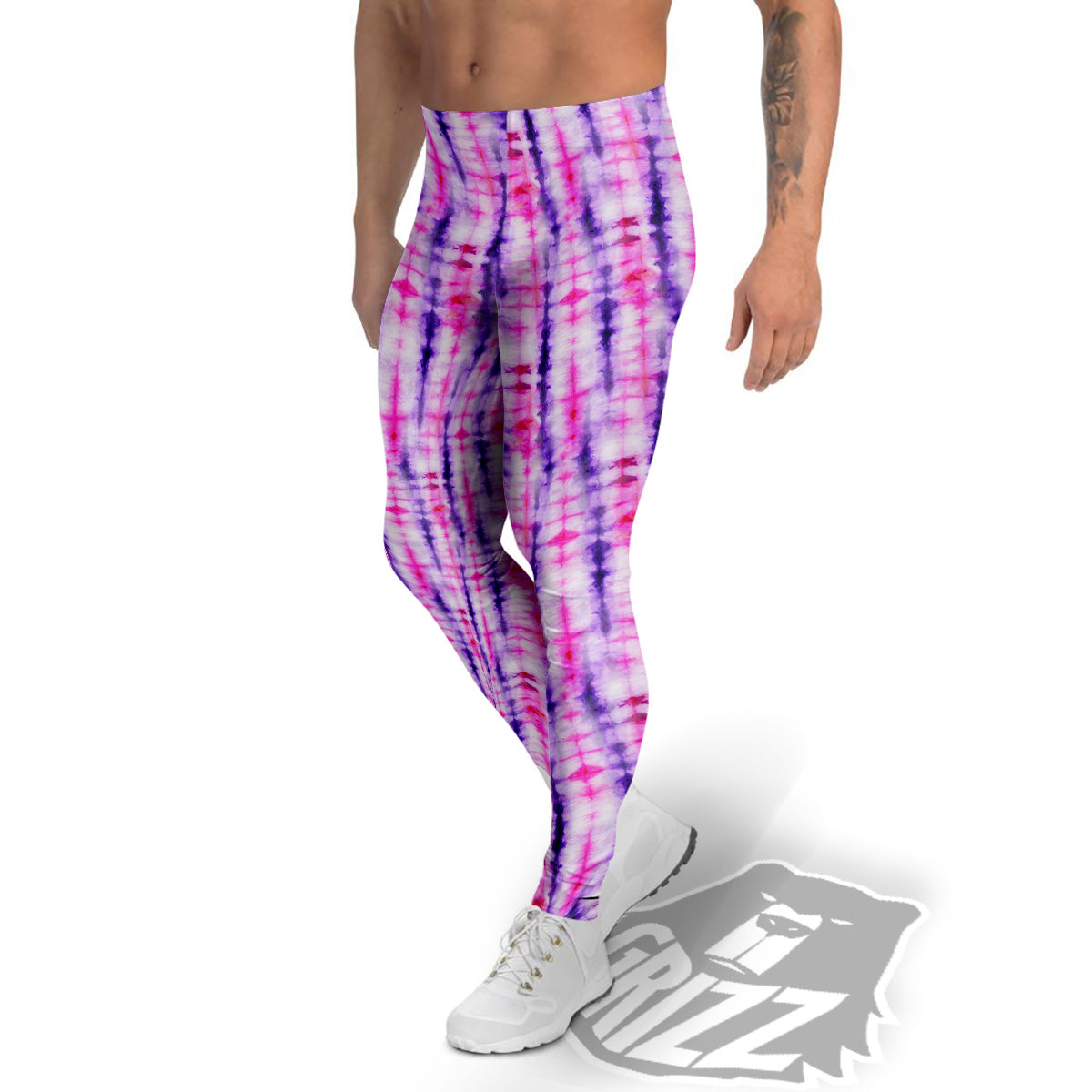 Tie Dye Purple Pink Print Pattern Men's Leggings-grizzshop