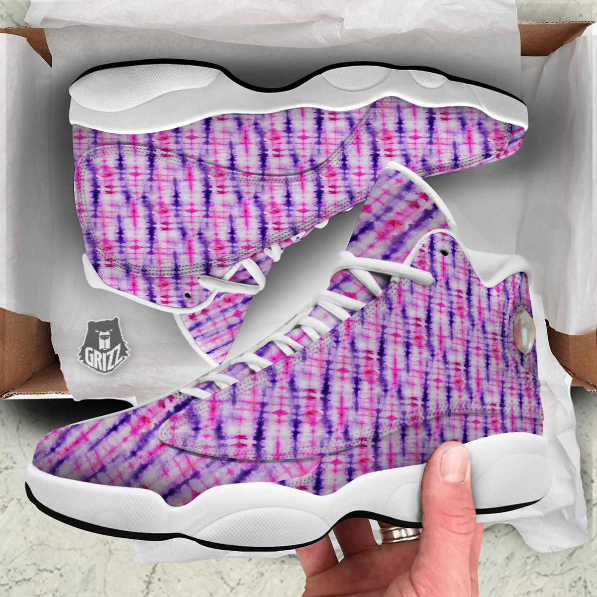 Tie Dye Purple Pink Print Pattern White Basketball Shoes-grizzshop