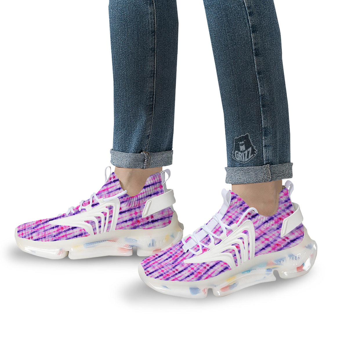 Tie Dye Purple Pink Print Pattern White Gym Shoes-grizzshop