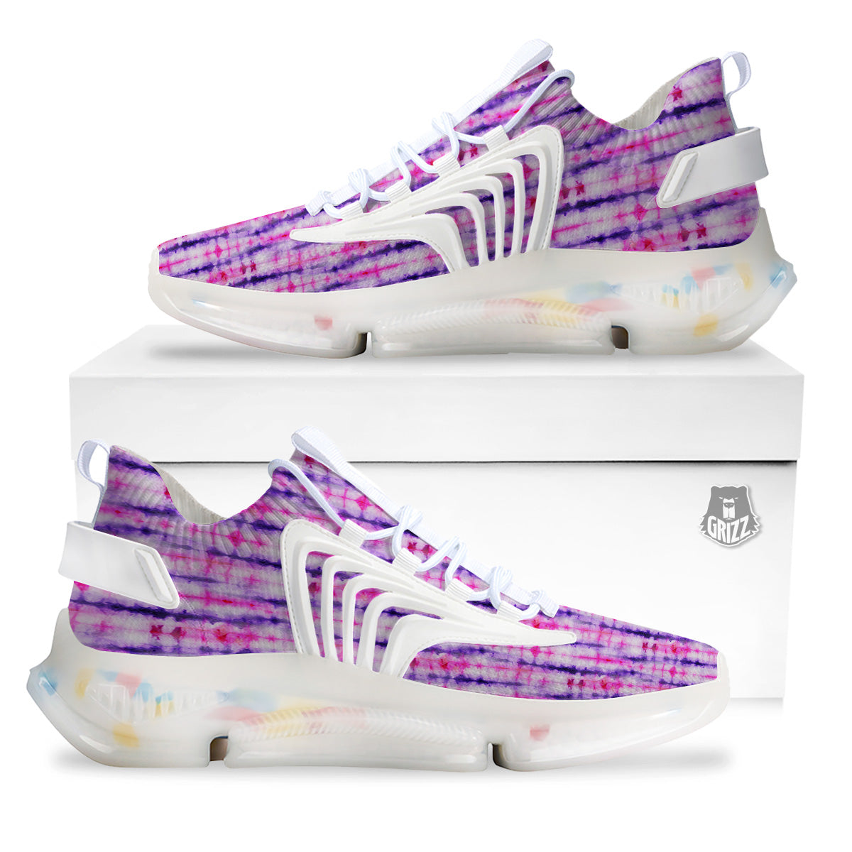 Tie Dye Purple Pink Print Pattern White Gym Shoes-grizzshop