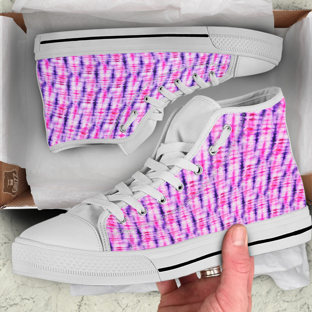 Tie Dye Purple Pink Print Pattern White High Top Shoes-grizzshop