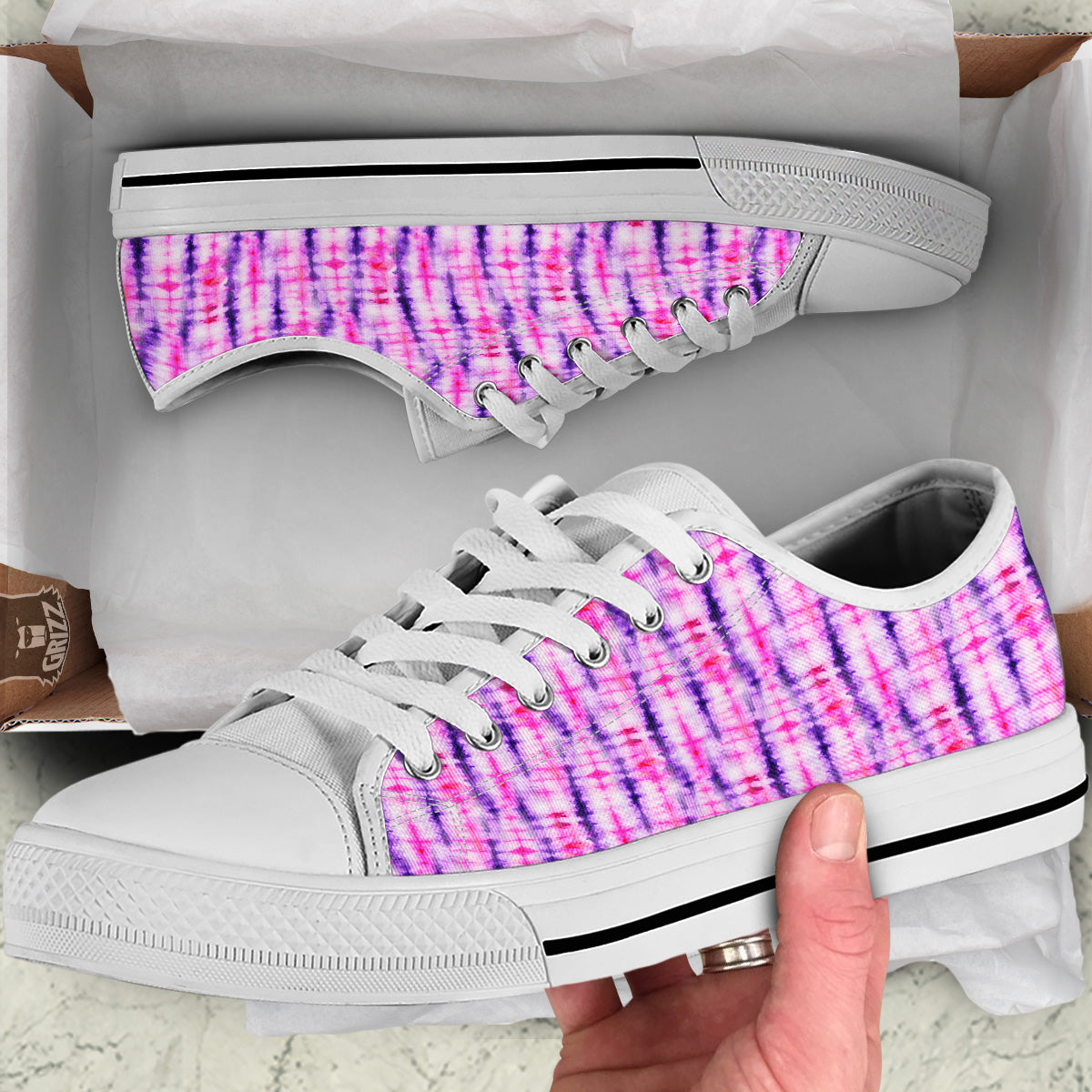 Tie Dye Purple Pink Print Pattern White Low Top Shoes-grizzshop