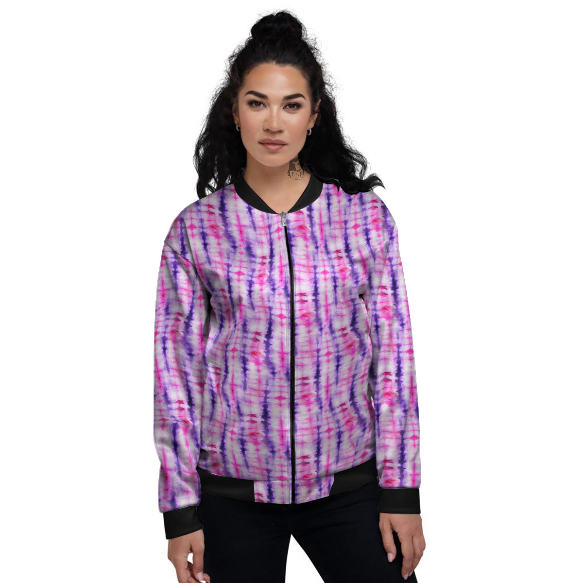 Tie Dye Purple Pink Print Pattern Women's Bomber Jacket-grizzshop