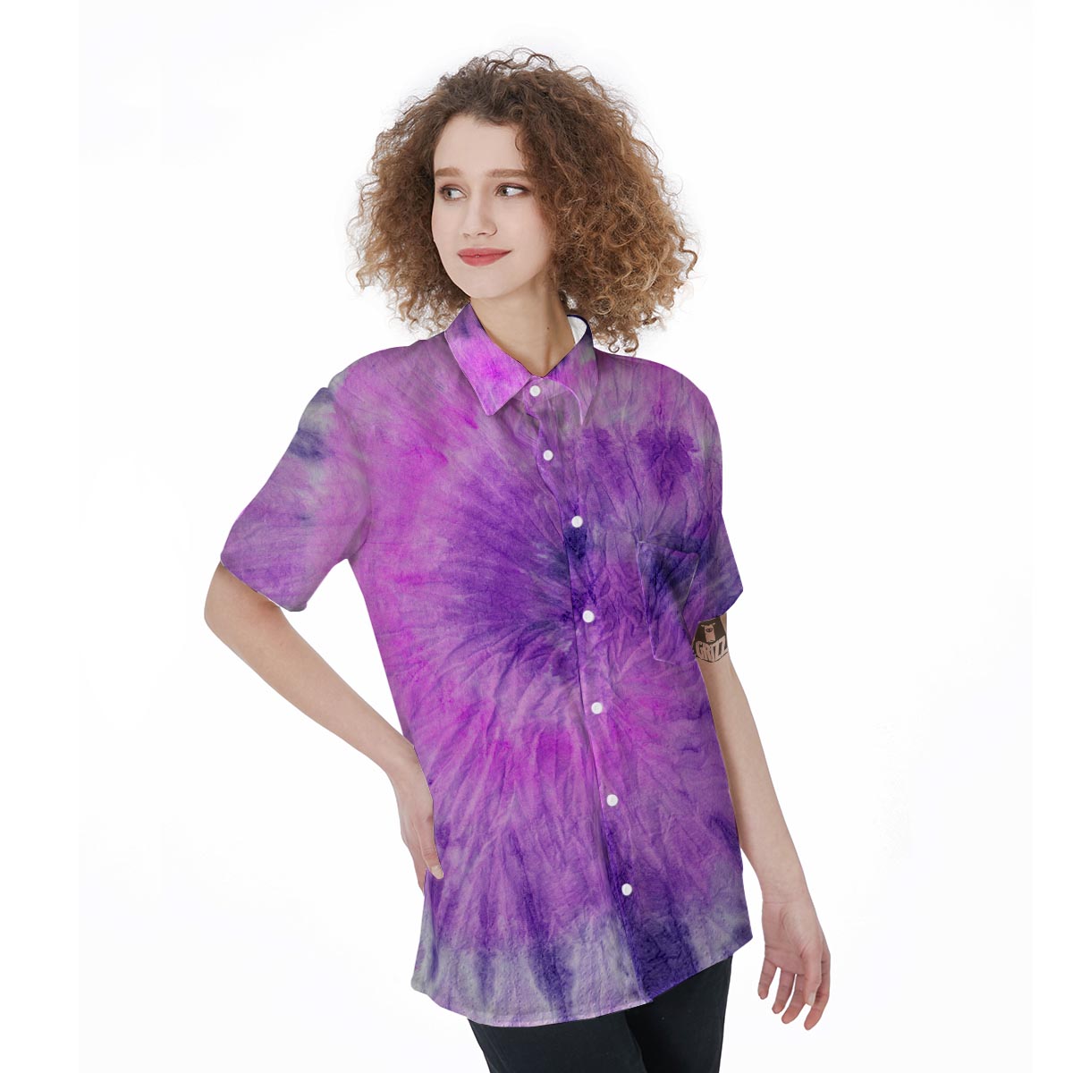 Tie Dye Purple Women's Short Sleeve Shirts-grizzshop