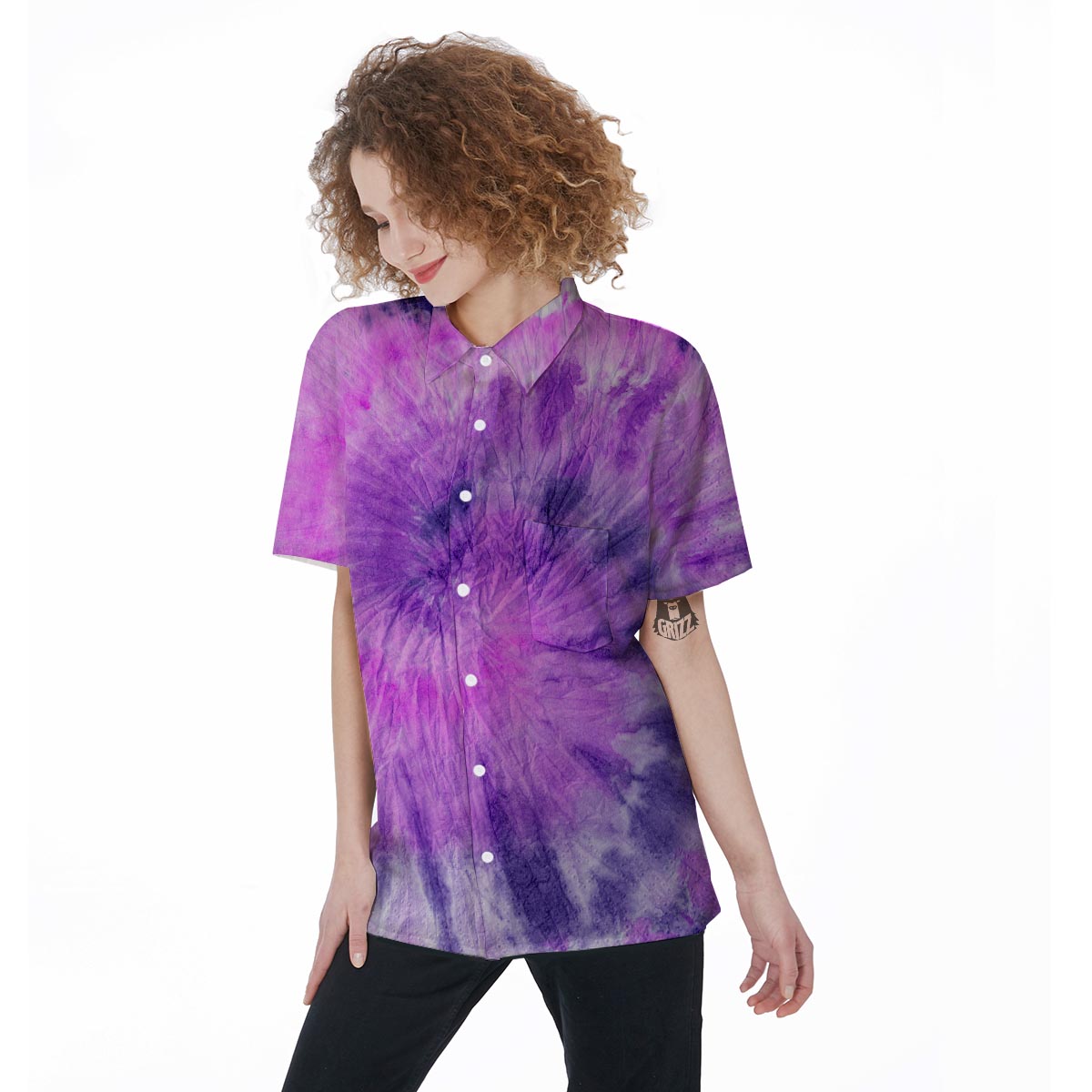 Tie Dye Purple Women's Short Sleeve Shirts-grizzshop
