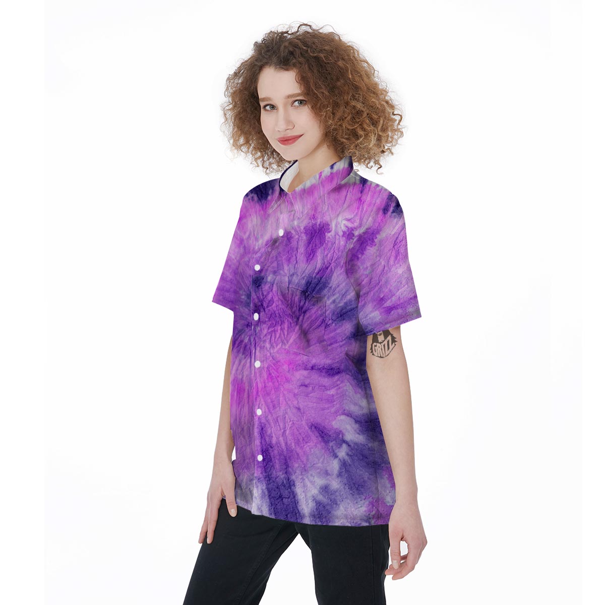 Tie Dye Purple Women's Short Sleeve Shirts-grizzshop