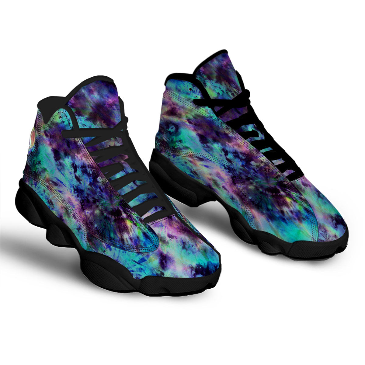 Tie Dye Rainbow And Black Print Black Basketball Shoes-grizzshop