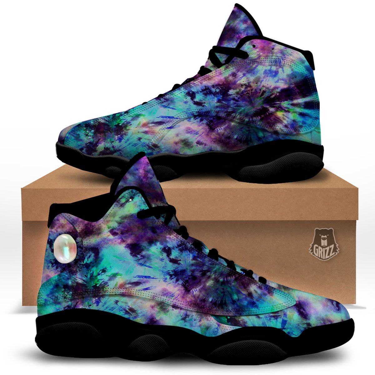 Tie Dye Rainbow And Black Print Black Basketball Shoes-grizzshop