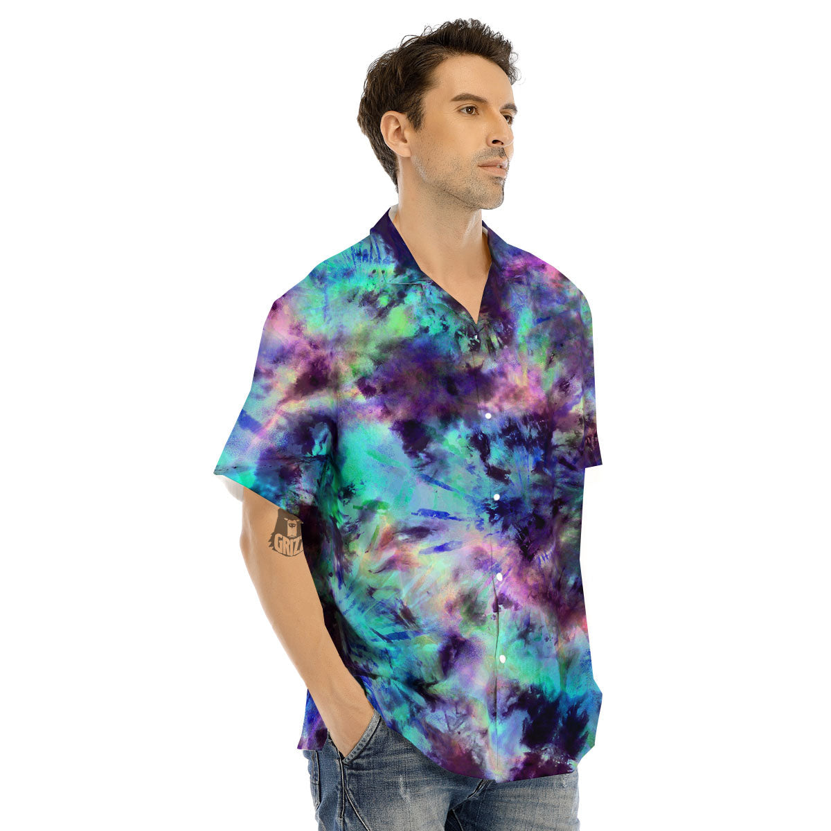 Tie Dye Rainbow And Black Print Men's Hawaiian Shirt-grizzshop