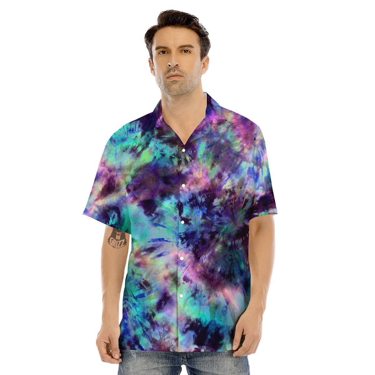 Tie Dye Rainbow And Black Print Men's Hawaiian Shirt-grizzshop
