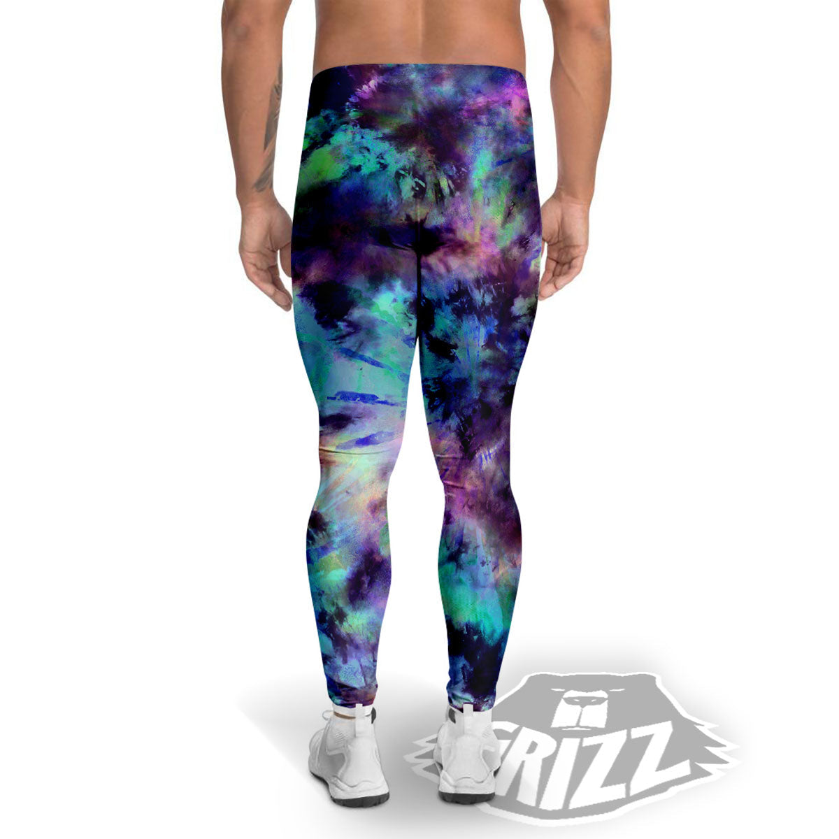 Tie Dye Rainbow And Black Print Men's Leggings-grizzshop