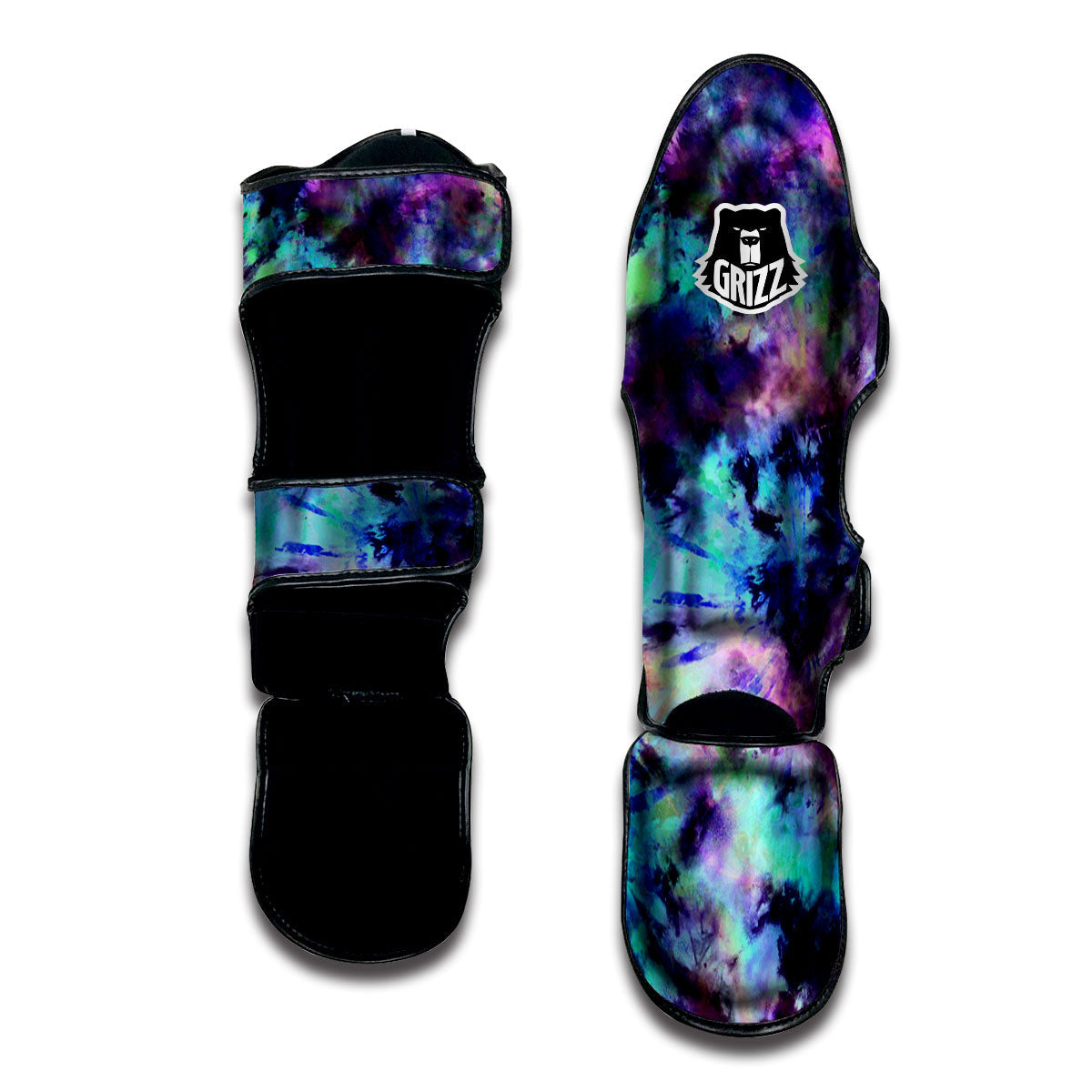 Tie Dye Rainbow And Black Print Muay Thai Shin Guards-grizzshop