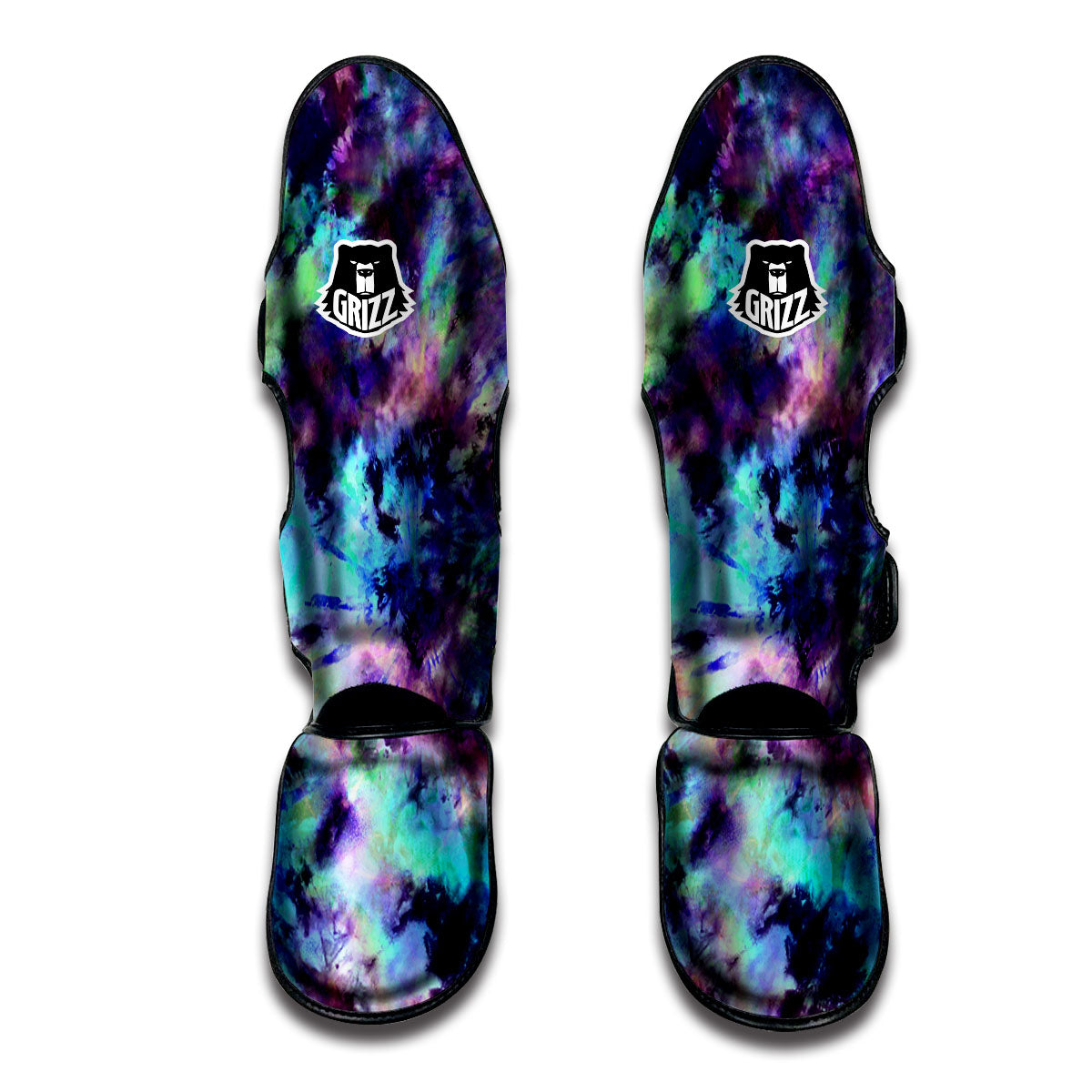 Tie Dye Rainbow And Black Print Muay Thai Shin Guards-grizzshop