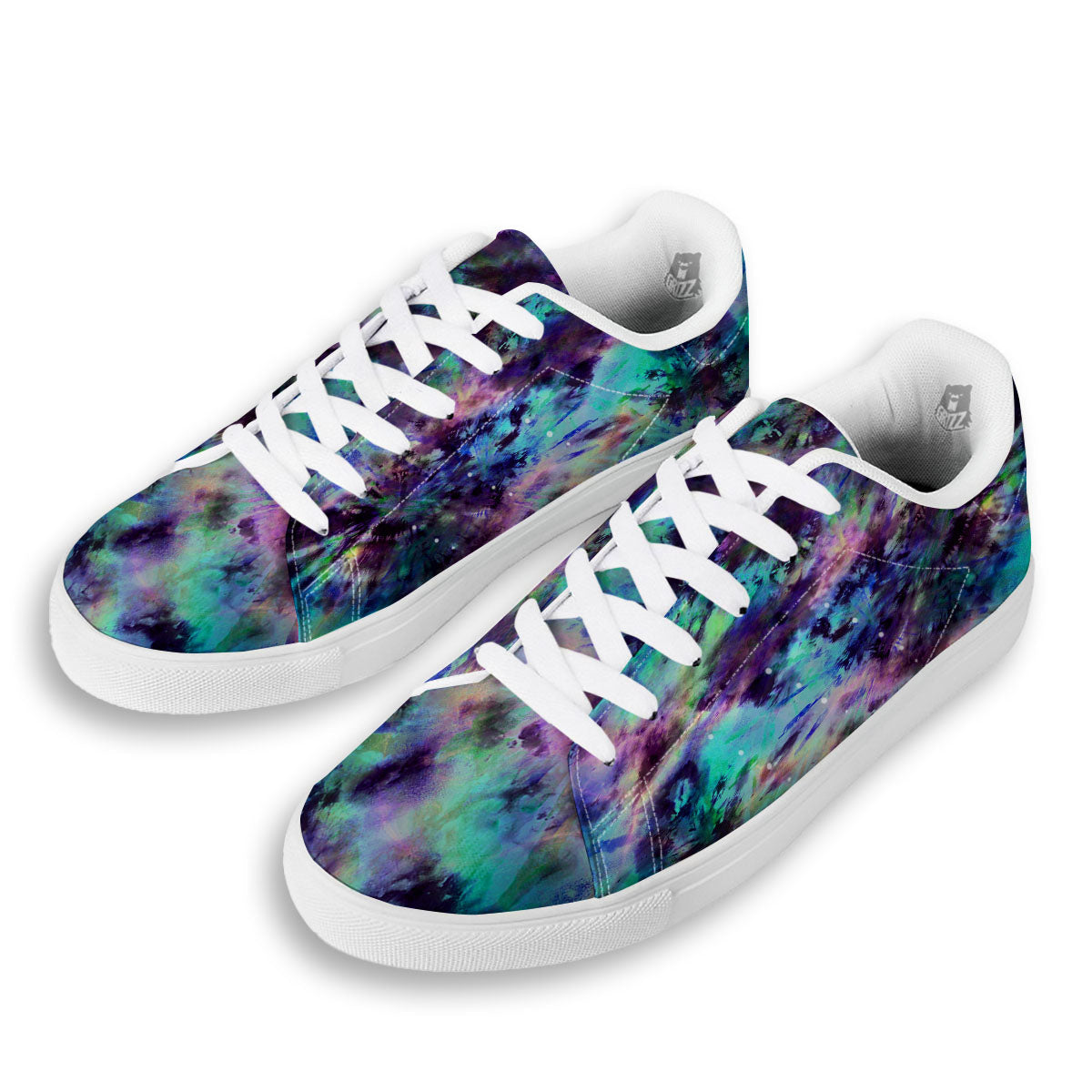 Tie Dye Rainbow And Black Print White Low Top Sneakers-grizzshop