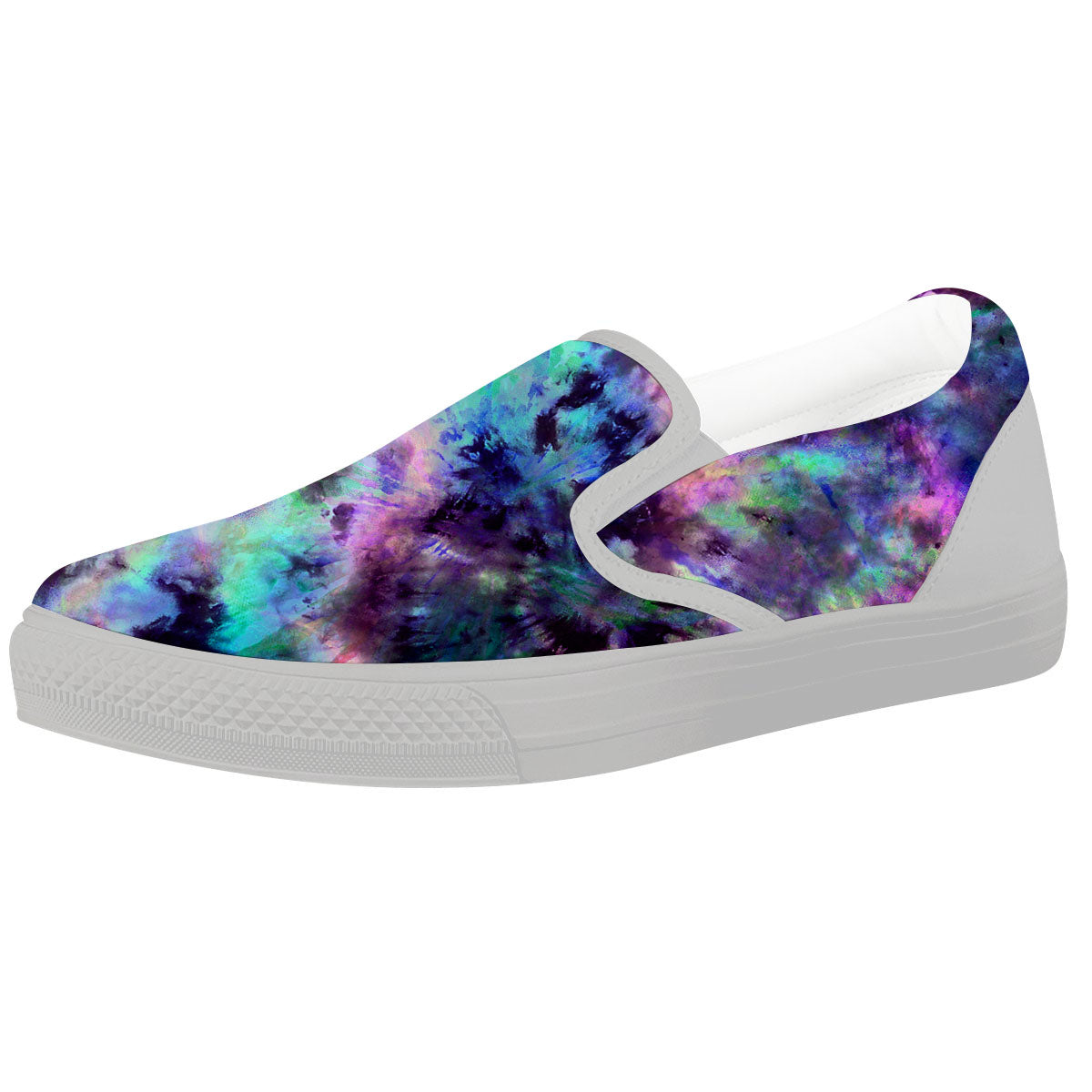 Tie Dye Rainbow And Black Print White Slip On Shoes-grizzshop