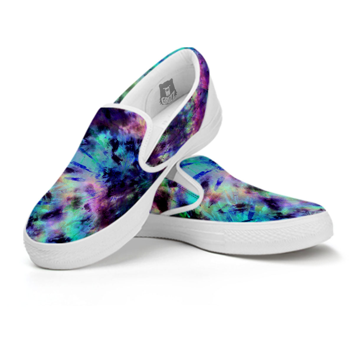 Tie Dye Rainbow And Black Print White Slip On Shoes-grizzshop