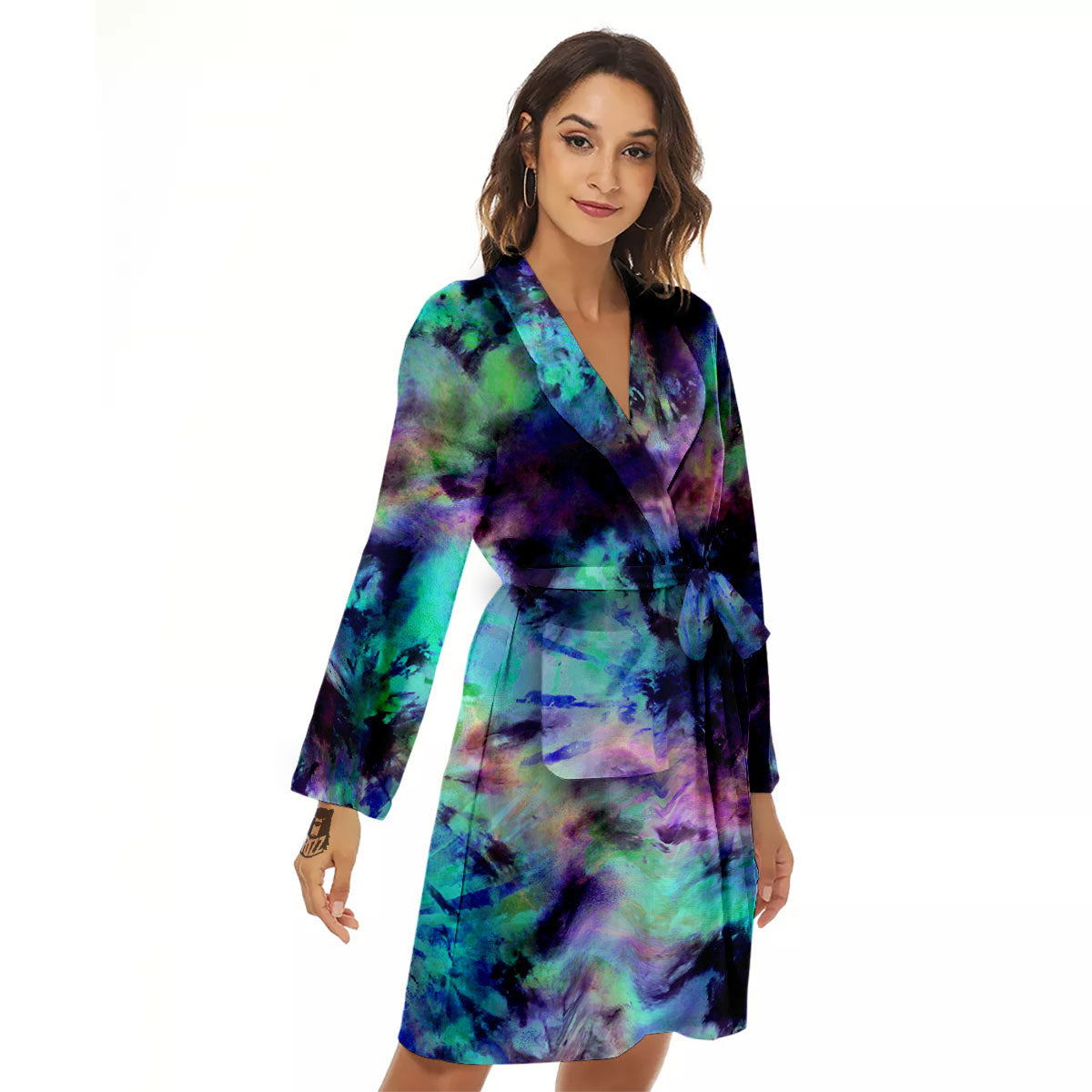 Tie Dye Rainbow And Black Print Women's Robe-grizzshop