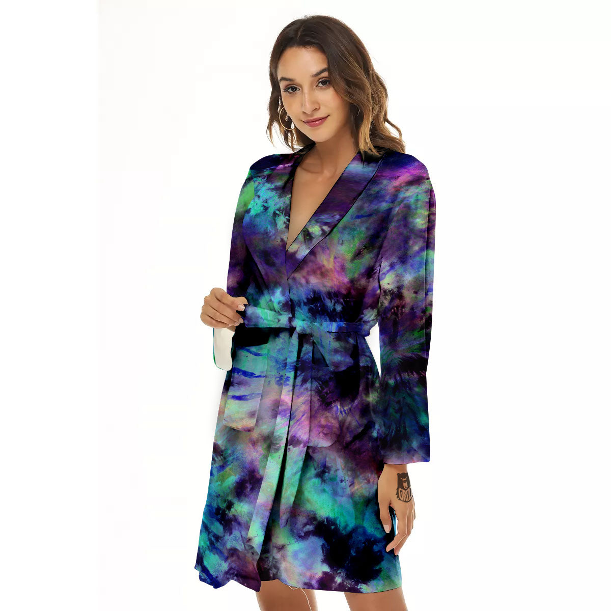 Tie Dye Rainbow And Black Print Women's Robe-grizzshop